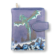 Small pouch with a dragon design on a purple background