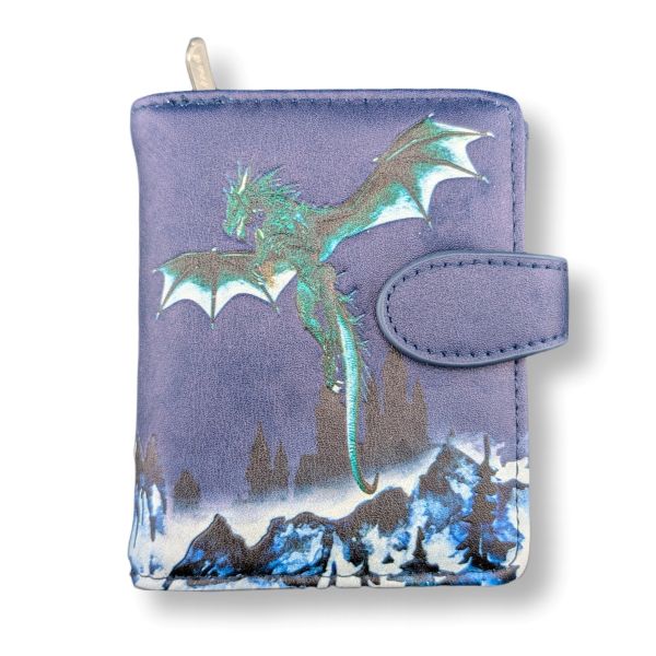Small pouch with a dragon design on a purple background