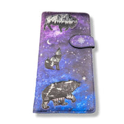  wallet with bear design on a purple and blue gradient background