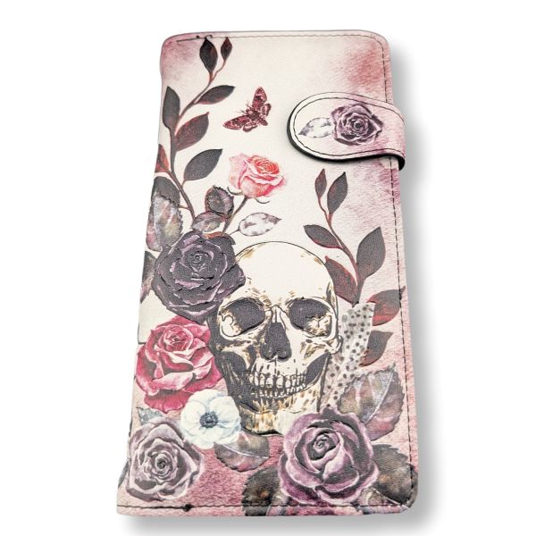 Large Zipper Wallet Gothic Skull Dusty Rose