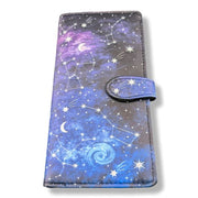 Large zipper wallet with star and constellation design on a white background