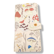 Large Zipper wallet with mushroom and floral pattern on a white background