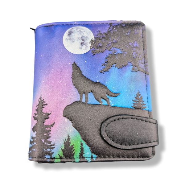 Small Zipper Wallet Night Wolves Aurora Borealis