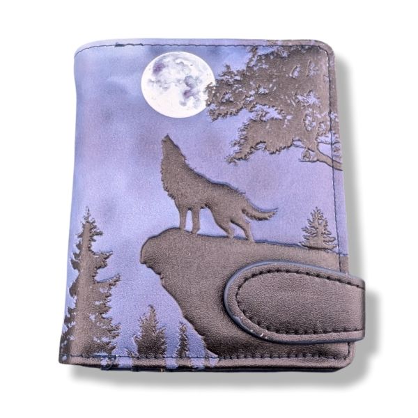 Small Zipper Wallet Night Wolves Misty Sky