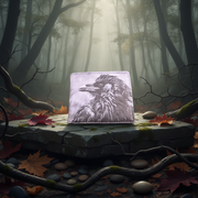 Wallet with a raven design in a forest setting