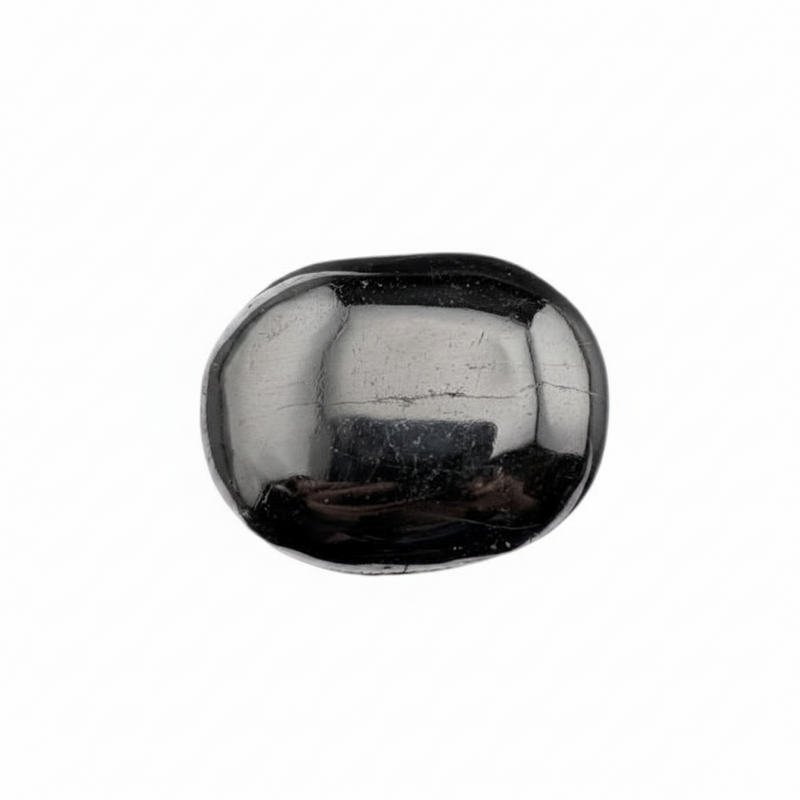 Black and reflective stone on a white background