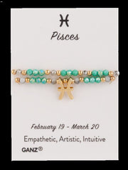 Pisces zodiac bracelet on a card with GANZ branding