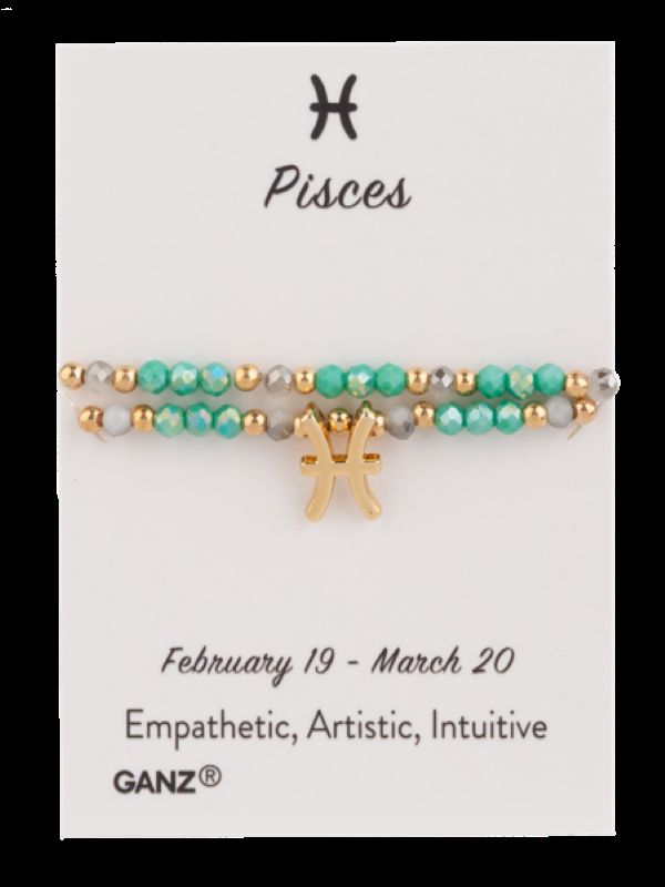 Pisces zodiac bracelet on a card with GANZ branding