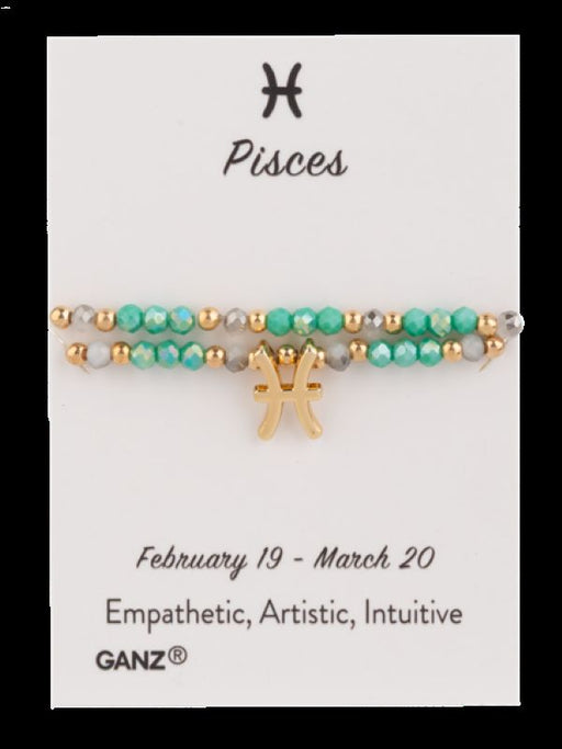 Pisces zodiac bracelet on a card with GANZ branding