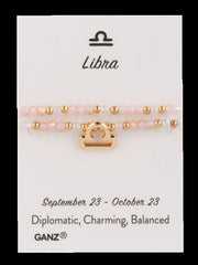 Bracelet set on a card with Libra zodiac sign details, GANZ brand visible