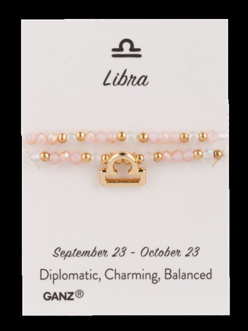 Bracelet set on a card with Libra zodiac sign details, GANZ brand visible