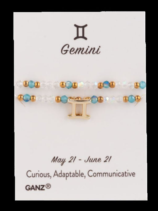 Bracelet with Gemini zodiac symbol on a GANZ branded card