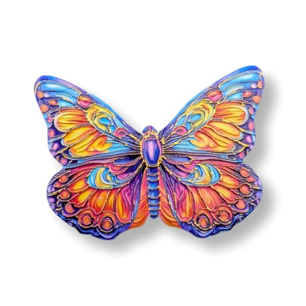 Colorful butterfly-shaped object on a white background
