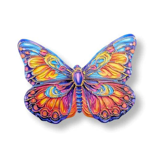 Colorful butterfly-shaped object on a white background