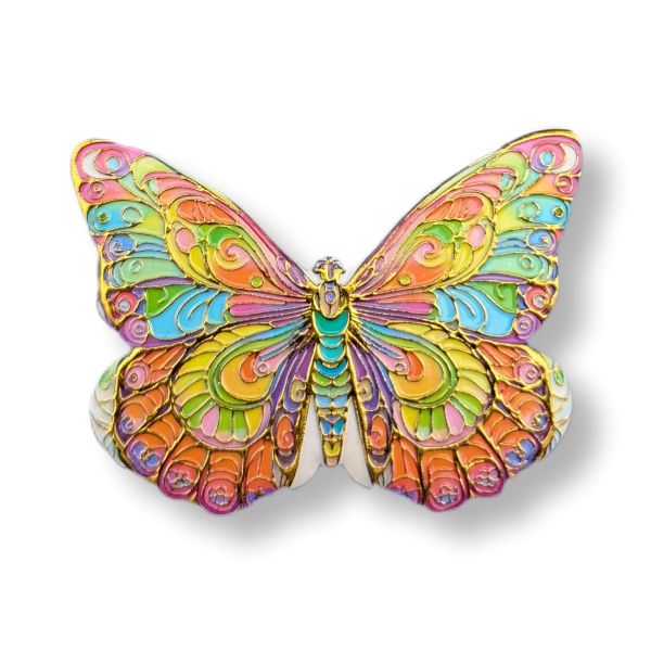 Colorful butterfly-shaped object on a white background