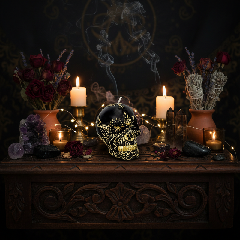 Intention Candle Skull Black & Gold