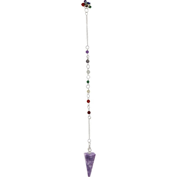 Purple crystal pendulum on a white background