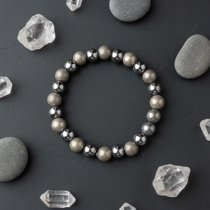 8mm Bracelet Pyrite & Hematite