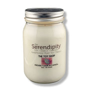 a 16oz jar candle The Toy Shop scent on a white background