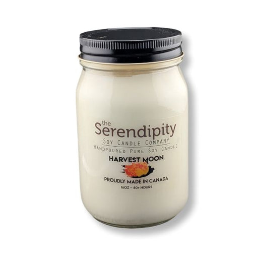a 16oz candle jar harvest moon scent on a white background
