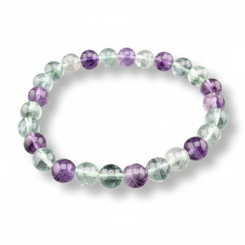 Multicolored beaded bracelet on a white background