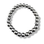 Hematite beaded bracelet on a white background