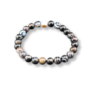Beaded bracelet with multicolored beads on a white background