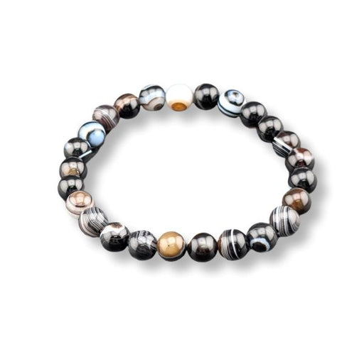 Beaded bracelet with multicolored beads on a white background