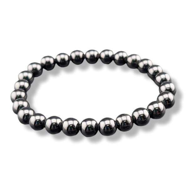 Black beaded bracelet on a white background