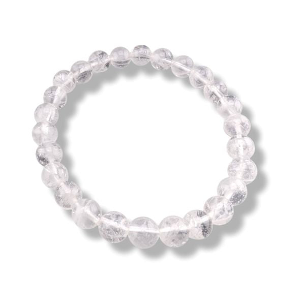 Clear beaded bracelet on a white background