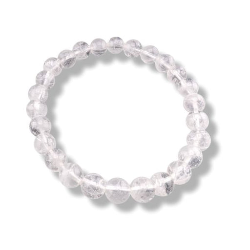 Clear beaded bracelet on a white background