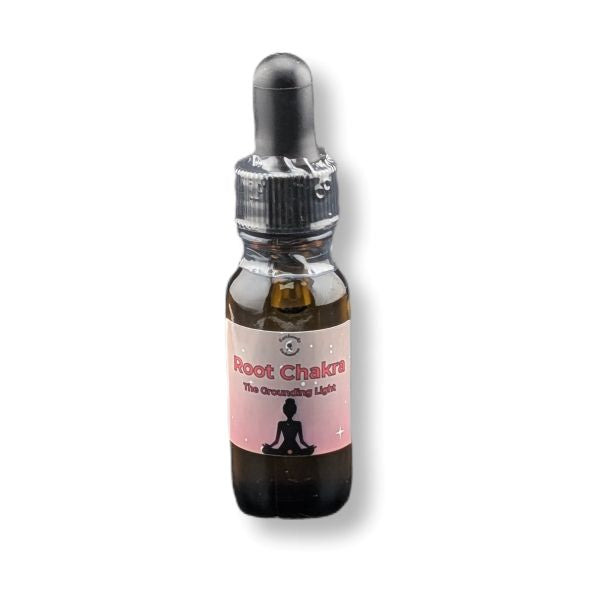 Bottle labeled 'Root Chakra' on a white background
