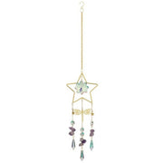 Star-shaped decorative hanging ornament with crystals on a white background