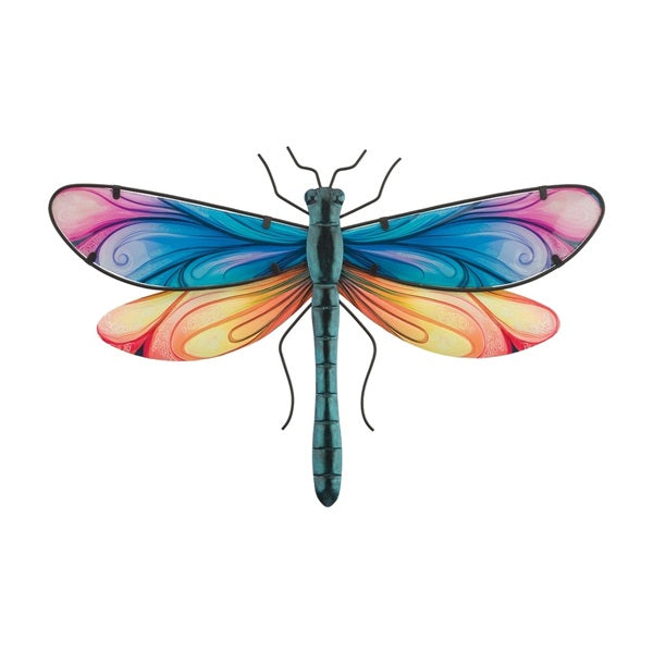Colorful dragonfly-shaped object on a white background