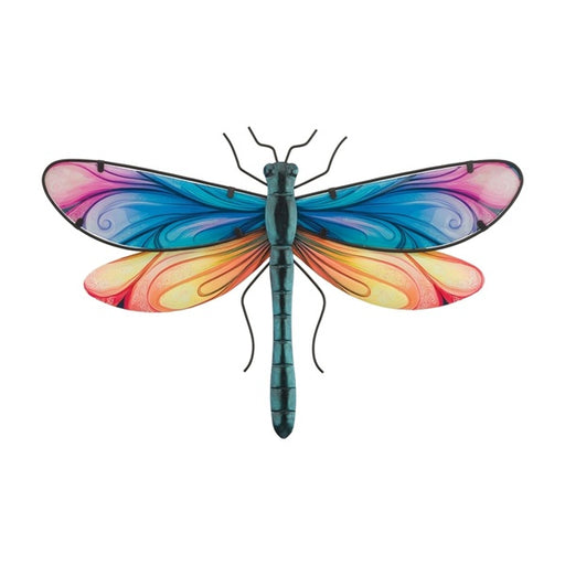 Colorful dragonfly-shaped object on a white background