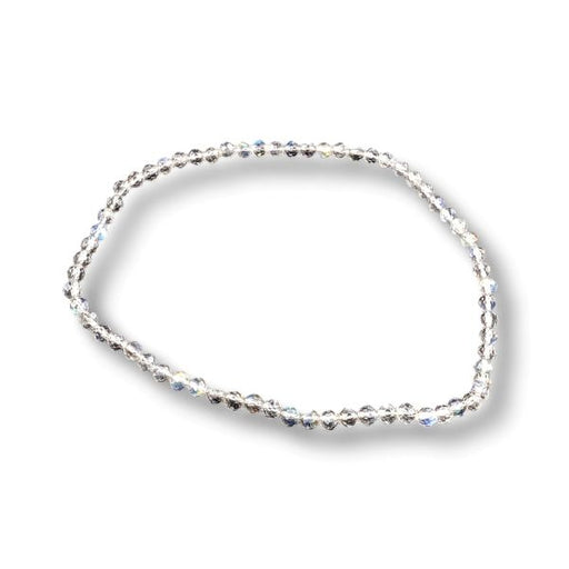 A delicate labradorite faceted bracelet with clear faceted crystals, arranged in an oval shape on a white background with a soft drop shadow.