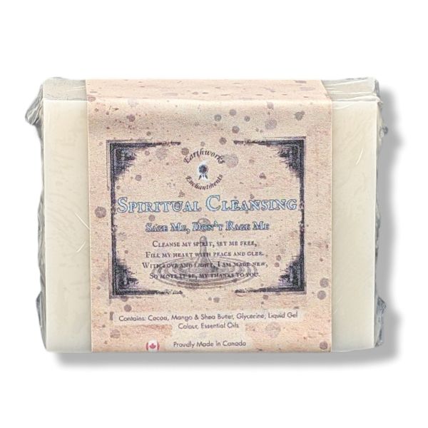 A wrapped bar of soap labeled 'Spiritual Cleansing' set against a plain white background.