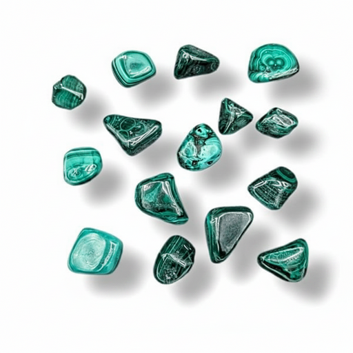 Malachite tumbled on a white background
