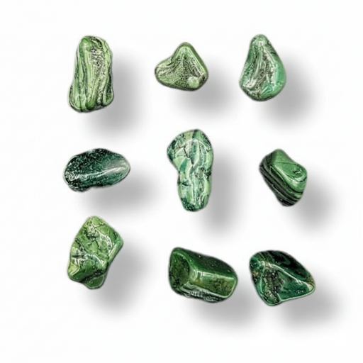 Green stone crystals on a white background