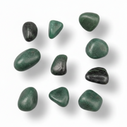Green stones on a white background.