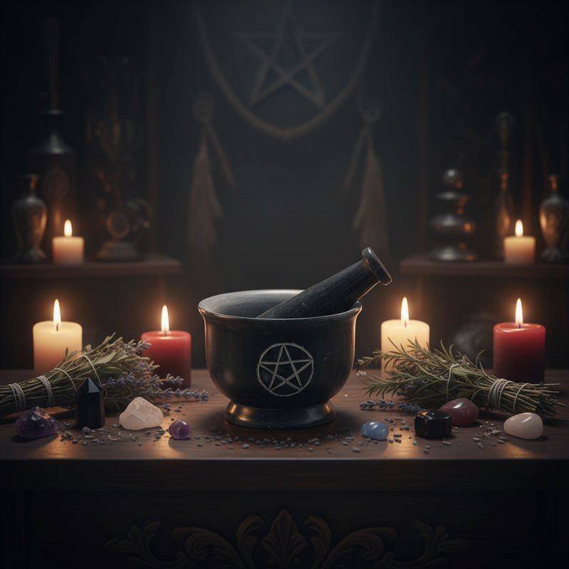 Mortar & Pestle Black Saopstone Pentacle