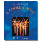 Book cover of 'A Little Book of Candle Magic' by D.J. Conway with candles on a blue background