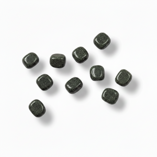 Nine small rounded square dark gray stone tiles with a speckled texture, arranged on a clean white background with soft drop shadows.