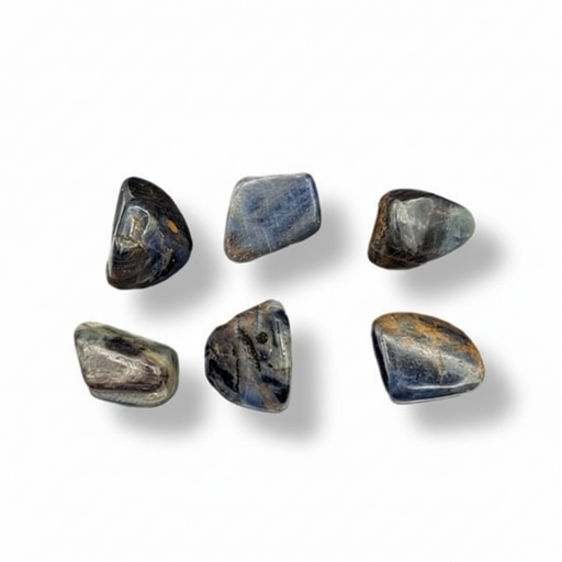 Blue water sapphire tumbled on a white background