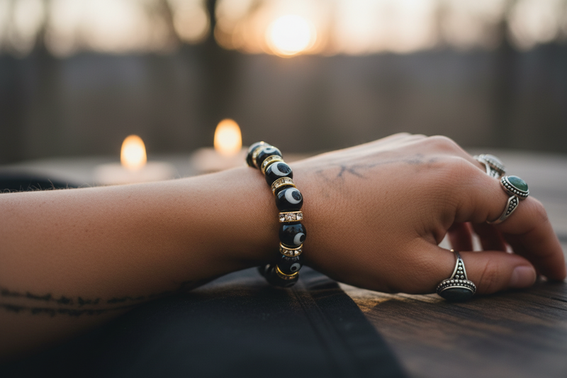 8mm Bracelet Evil Eye Black