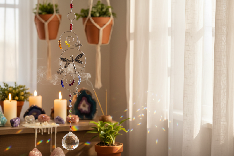 13" Hanging Crystal Dragonfly with Chakra Beads