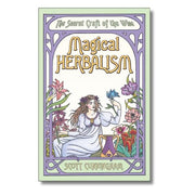 Book cover of 'Magical Herbalism' with decorative elements and a woman surrounded by flowers.