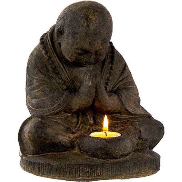 Statue Praying Monk Volcanic Stone