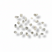 A cluster of small, irregular clear gemstones or crystals arranged on a plain white background with soft drop shadows.