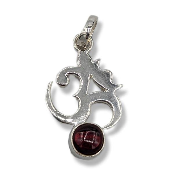 Pendant Garnet Om Sterling Silver